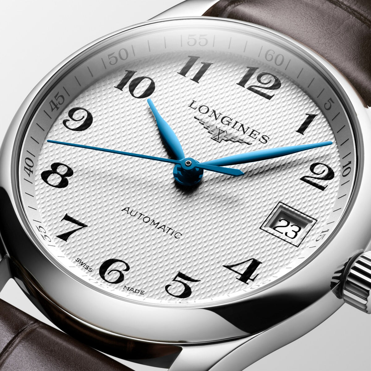[SIMCHA-OFFICIAL-GALLERY:L2.357.4.78.3:02] Longines Master Collection 34.00mm Automatic Silver "barleycorn" Dial Brown Alligator Strap Watch — official gallery view 2