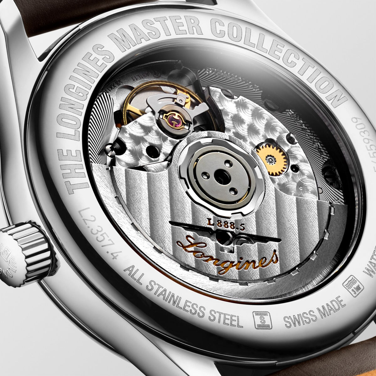 [SIMCHA-OFFICIAL-GALLERY:L2.357.4.78.3:03] Longines Master Collection 34.00mm Automatic Silver "barleycorn" Dial Brown Alligator Strap Watch — official gallery view 3