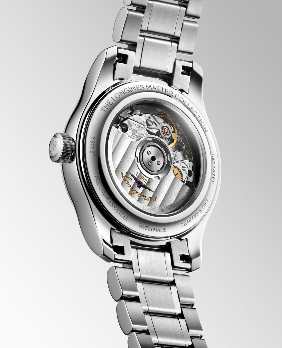 [SIMCHA-OFFICIAL-GALLERY:L2.449.4.73.6:06] Longines Master Collection 30.00mm Automatic Silver "barleycorn" Dial Stainless Steel Bracelet Watch — official gallery view 6