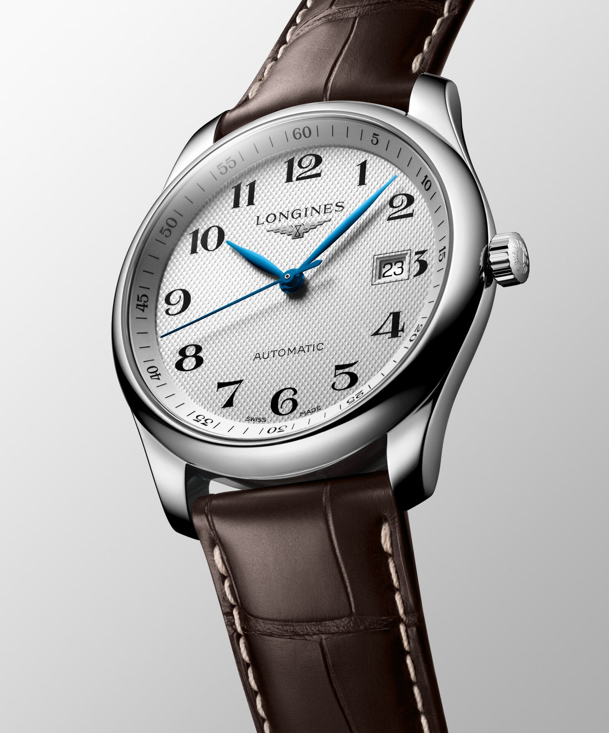 [SIMCHA-OFFICIAL-GALLERY:L2.793.4.78.3:04] Longines Master Collection 40.00mm Automatic Silver "barleycorn" Dial Brown Alligator Strap Watch — official gallery view 4