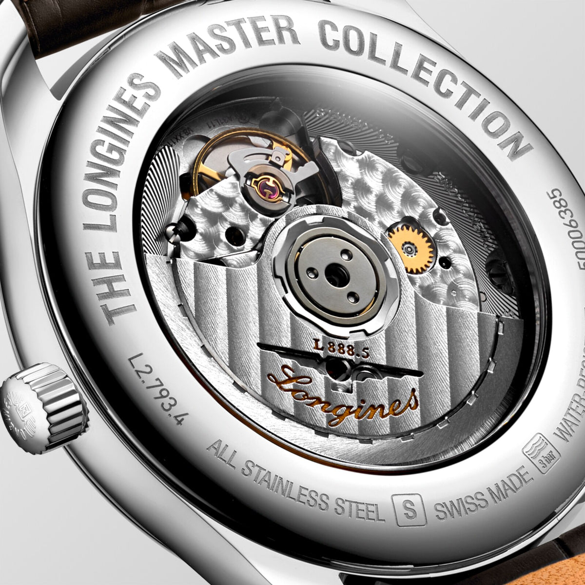 [SIMCHA-OFFICIAL-GALLERY:L2.793.4.78.3:03] Longines Master Collection 40.00mm Automatic Silver "barleycorn" Dial Brown Alligator Strap Watch — official gallery view 3