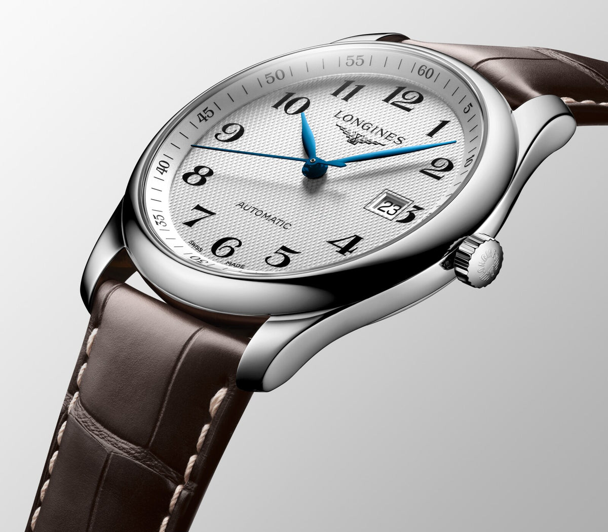 [SIMCHA-OFFICIAL-GALLERY:L2.793.4.78.3:06] Longines Master Collection 40.00mm Automatic Silver "barleycorn" Dial Brown Alligator Strap Watch — official gallery view 6