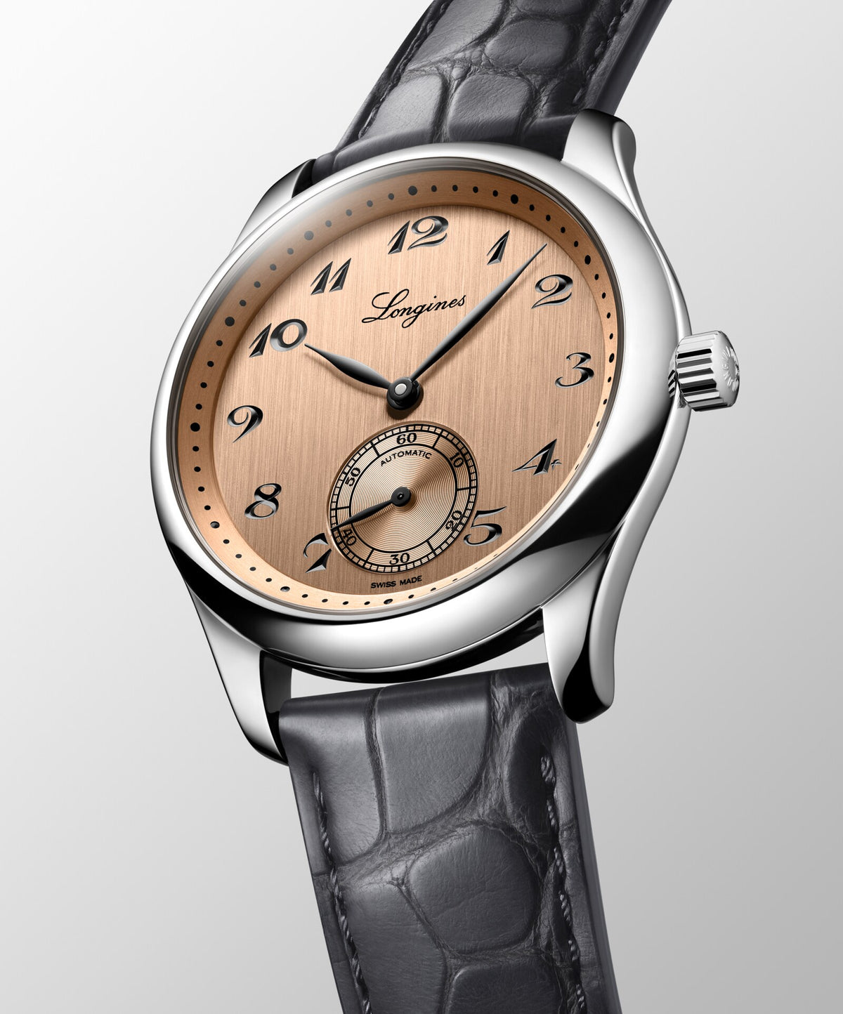 [SIMCHA-OFFICIAL-GALLERY:L2.843.4.93.2:04] Longines Master Collection 38.50mm Automatic Salmon Dial Grey Alligator Strap Watch — official gallery view 4