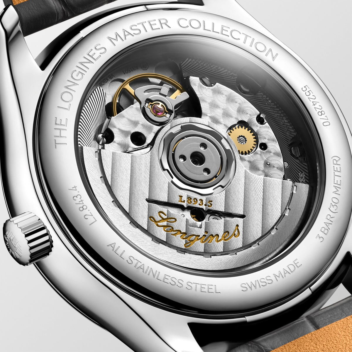 [SIMCHA-OFFICIAL-GALLERY:L2.843.4.93.2:03] Longines Master Collection 38.50mm Automatic Salmon Dial Grey Alligator Strap Watch — official gallery view 3