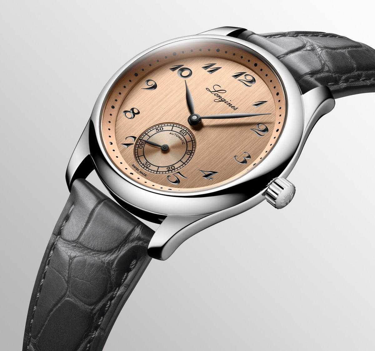 [SIMCHA-OFFICIAL-GALLERY:L2.843.4.93.2:08] Longines Master Collection 38.50mm Automatic Salmon Dial Grey Alligator Strap Watch — official gallery view 8