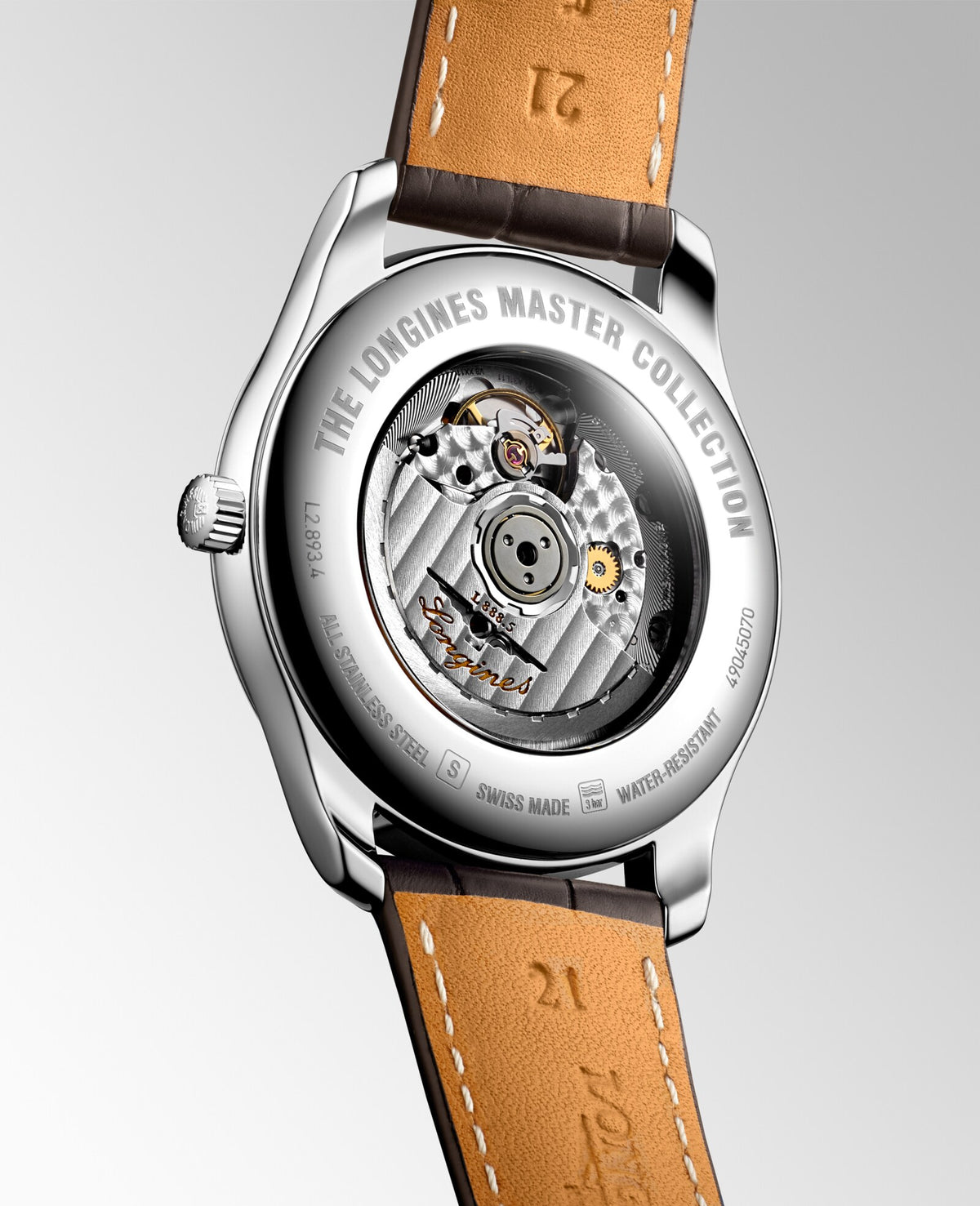 [SIMCHA-OFFICIAL-GALLERY:L2.893.4.78.3:05] Longines Master Collection 42.00mm Automatic Silver "barleycorn" Dial Brown Alligator Strap Watch — official gallery view 5
