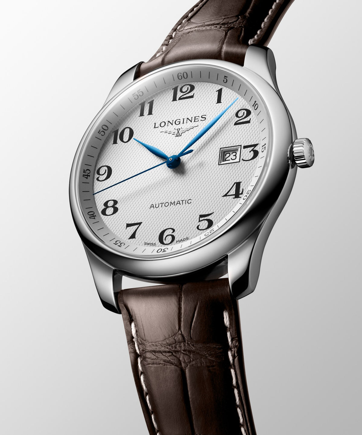 [SIMCHA-OFFICIAL-GALLERY:L2.893.4.78.3:04] Longines Master Collection 42.00mm Automatic Silver "barleycorn" Dial Brown Alligator Strap Watch — official gallery view 4