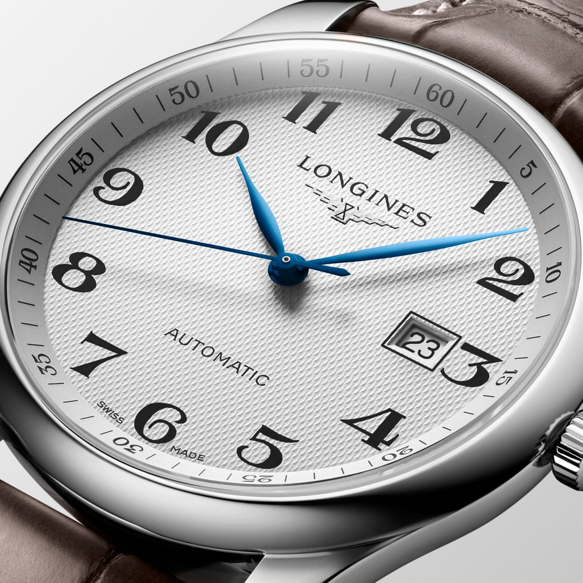 [SIMCHA-OFFICIAL-GALLERY:L2.893.4.78.3:02] Longines Master Collection 42.00mm Automatic Silver "barleycorn" Dial Brown Alligator Strap Watch — official gallery view 2