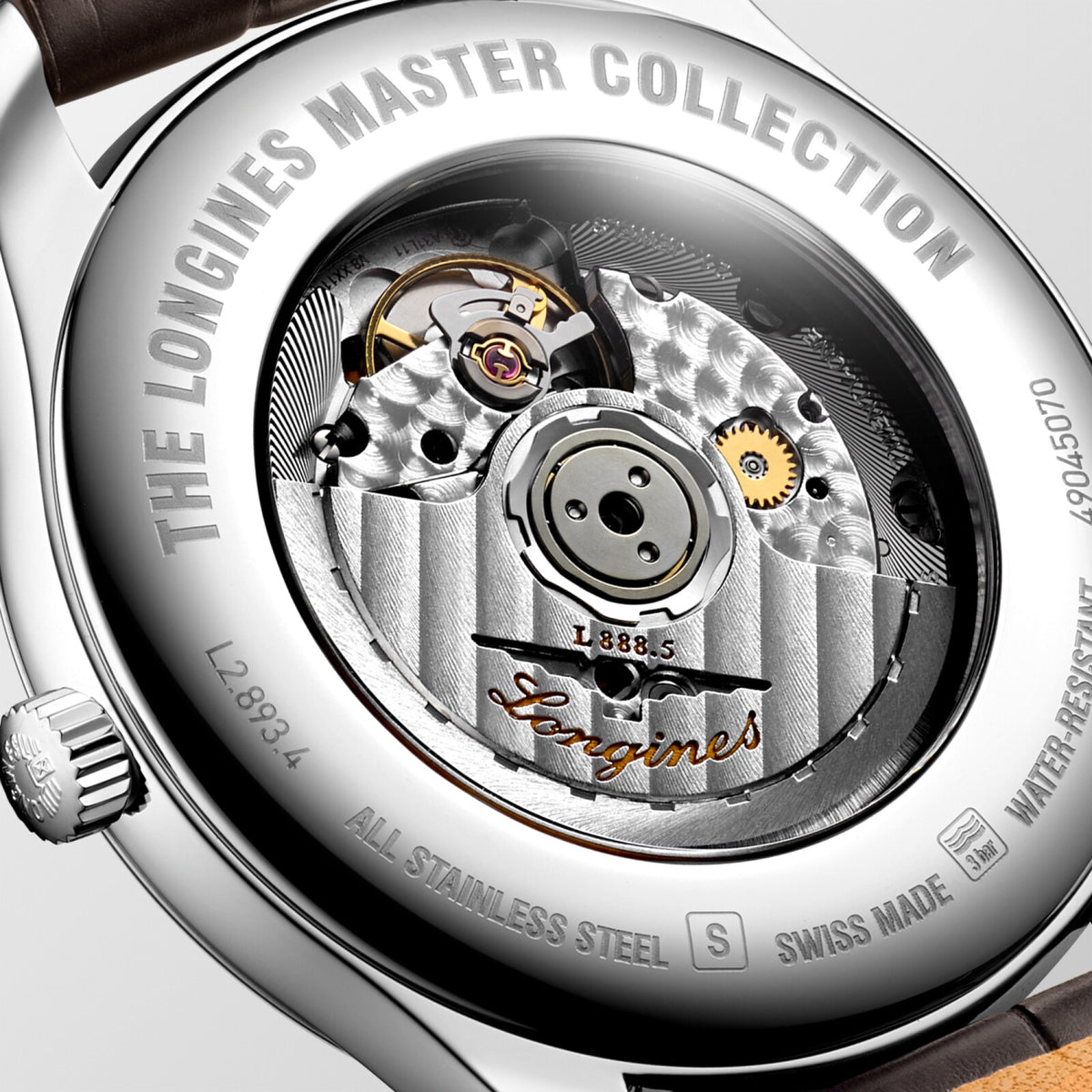 [SIMCHA-OFFICIAL-GALLERY:L2.893.4.78.3:03] Longines Master Collection 42.00mm Automatic Silver "barleycorn" Dial Brown Alligator Strap Watch — official gallery view 3