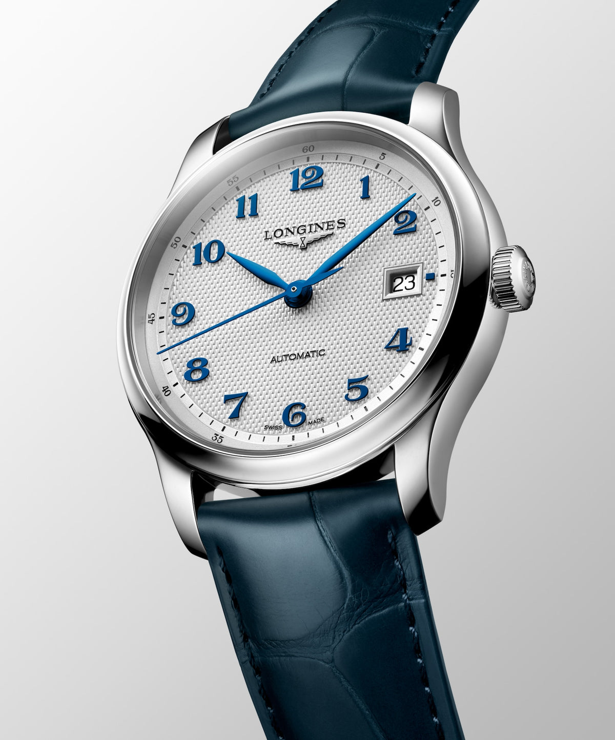 Longines Master Collection 39.00mm Automatic Silver "barleycorn" Dial Blue Alligator Strap Watch