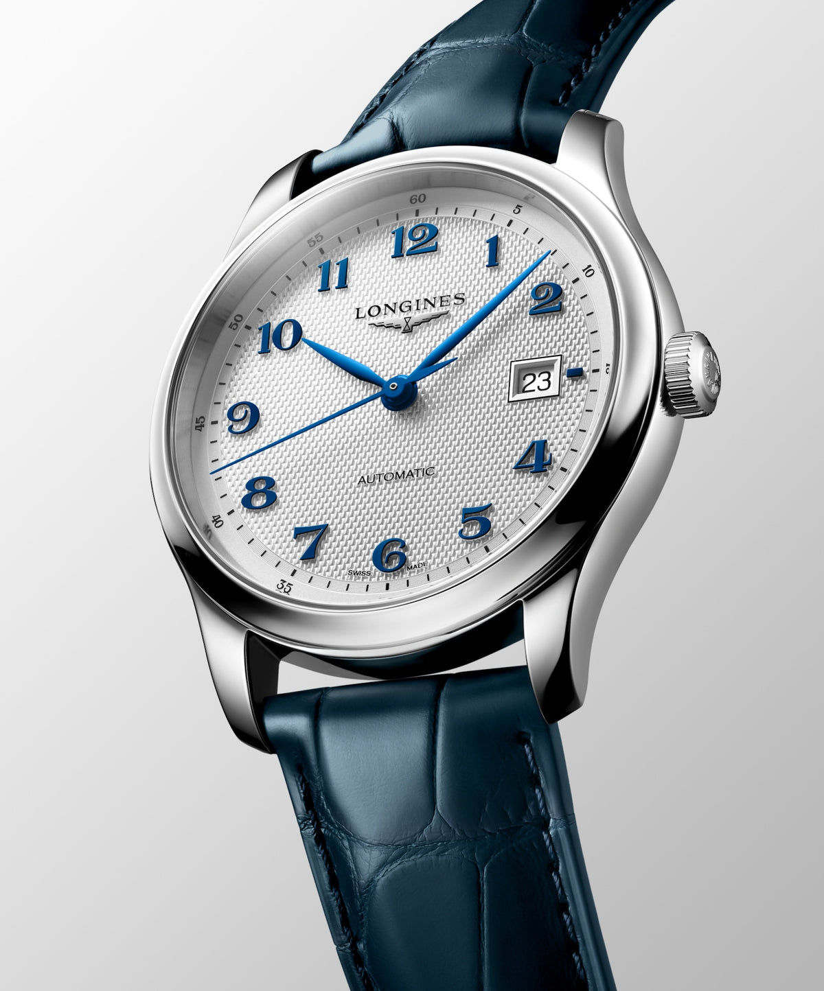 [SIMCHA-STANDALONE:L2.950.4.73.2:04] Longines Master Collection 41.00 mm Automatic Silver "barleycorn" Dial Blue Alligator strap Watch – L2.950.4.73.2 – LONGINES MASTER COLLECTION L2.950.4.73.2 Automatic, Stainless steel, Silver "barleycorn", Strap Watch - Watch face