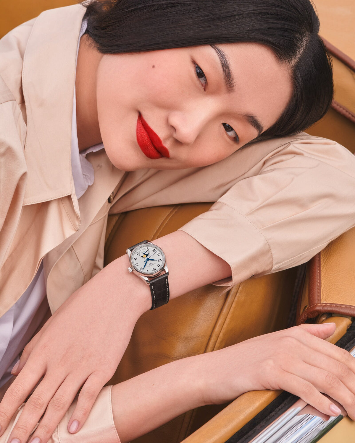 [SIMCHA-OFFICIAL-GALLERY:L2.409.4.78.3:05] Longines Master Collection Moonphase 34.00mm Automatic Silver "barleycorn" Dial Brown Alligator Strap Watch — official gallery view 5