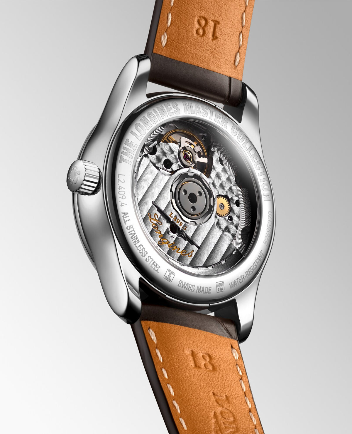 [SIMCHA-OFFICIAL-GALLERY:L2.409.4.78.3:07] Longines Master Collection Moonphase 34.00mm Automatic Silver "barleycorn" Dial Brown Alligator Strap Watch — official gallery view 7
