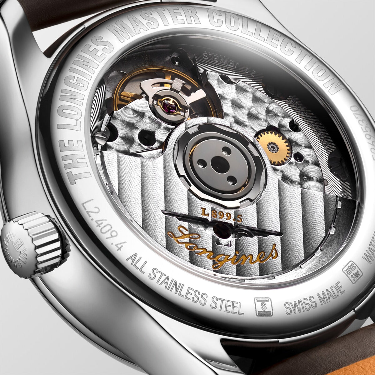 [SIMCHA-OFFICIAL-GALLERY:L2.409.4.78.3:04] Longines Master Collection Moonphase 34.00mm Automatic Silver "barleycorn" Dial Brown Alligator Strap Watch — official gallery view 4