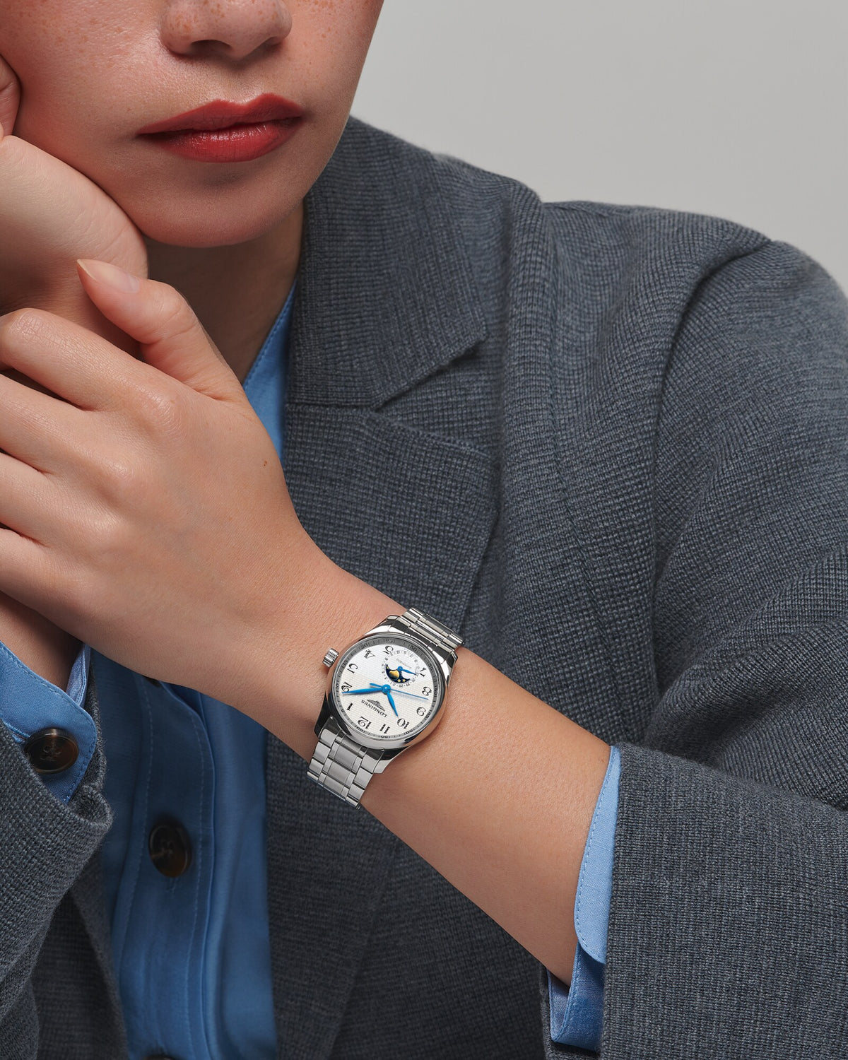 [SIMCHA-OFFICIAL-GALLERY:L2.409.4.78.6:05] Longines Master Collection Moonphase 34.00mm Automatic Silver "barleycorn" Dial Stainless Steel Bracelet Watch — official gallery view 5