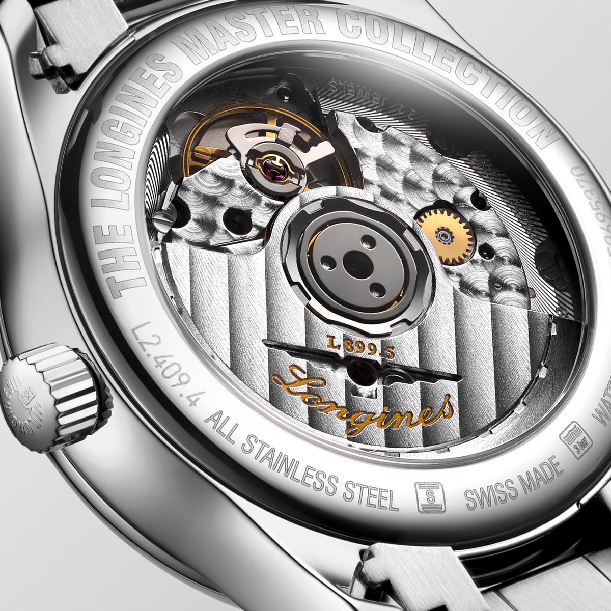 [SIMCHA-OFFICIAL-GALLERY:L2.409.4.78.6:04] Longines Master Collection Moonphase 34.00mm Automatic Silver "barleycorn" Dial Stainless Steel Bracelet Watch — official gallery view 4