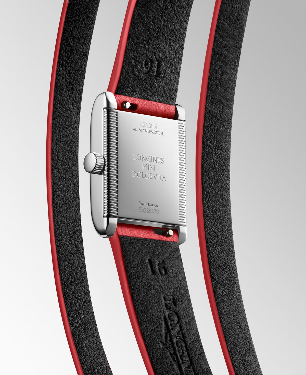 [SIMCHA-OFFICIAL-GALLERY:L5.200.4.75.0:05] Longines Mini DolceVita 21.50 x 29.00mm Quartz Opaline Ivory Dial Red Leather Strap Watch — official gallery view 5