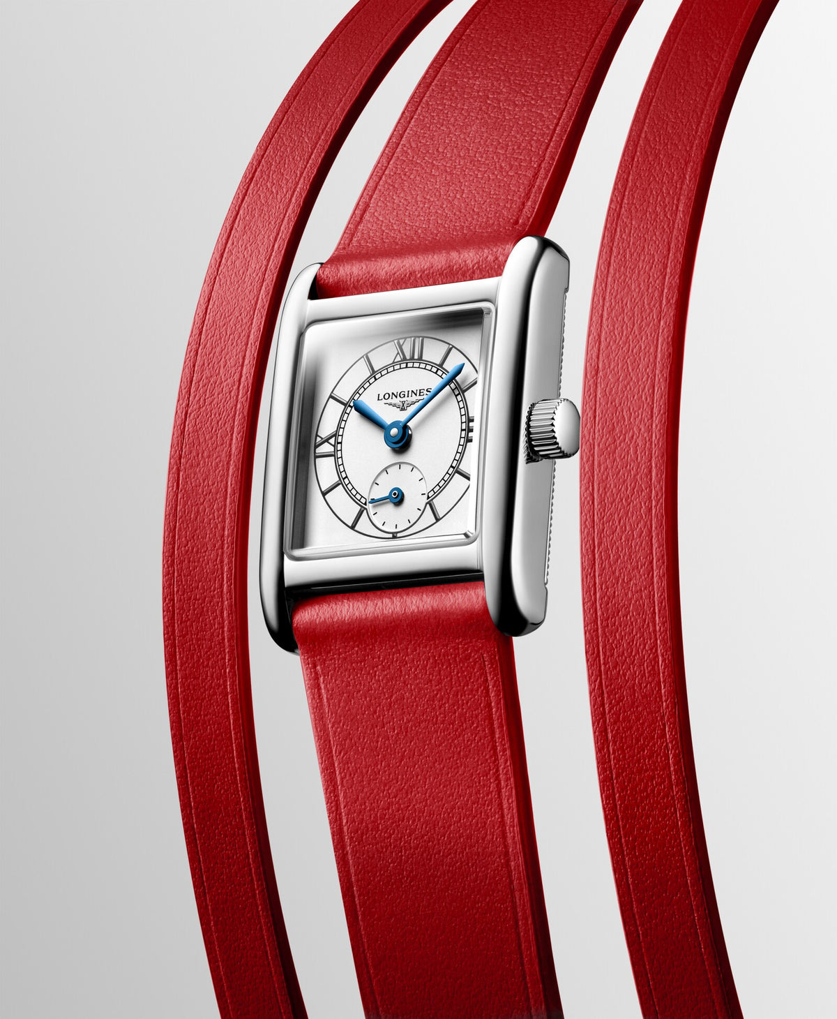 [SIMCHA-OFFICIAL-GALLERY:L5.200.4.75.0:04] Longines Mini DolceVita 21.50 x 29.00mm Quartz Opaline Ivory Dial Red Leather Strap Watch — official gallery view 4