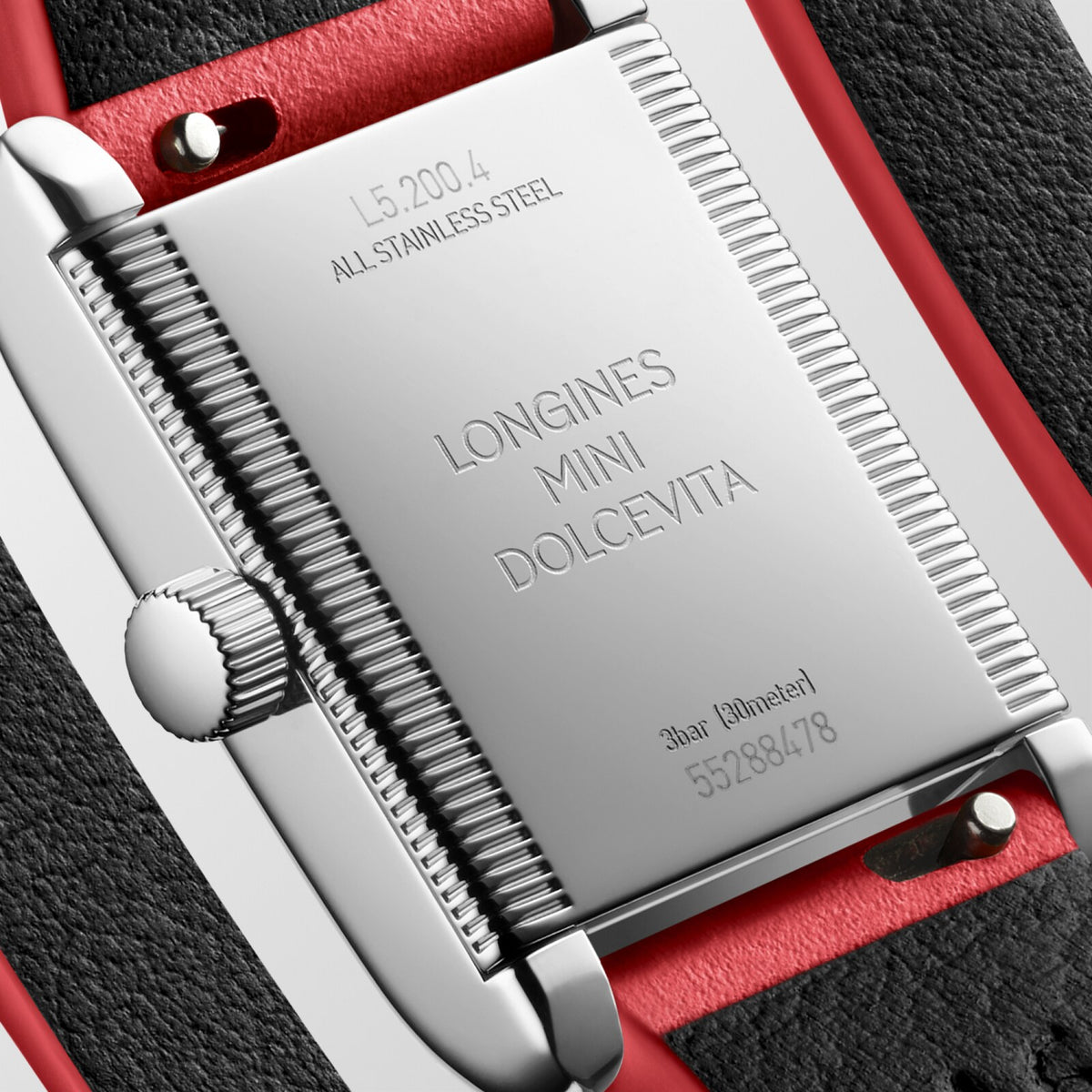 [SIMCHA-OFFICIAL-GALLERY:L5.200.4.75.0:03] Longines Mini DolceVita 21.50 x 29.00mm Quartz Opaline Ivory Dial Red Leather Strap Watch — official gallery view 3