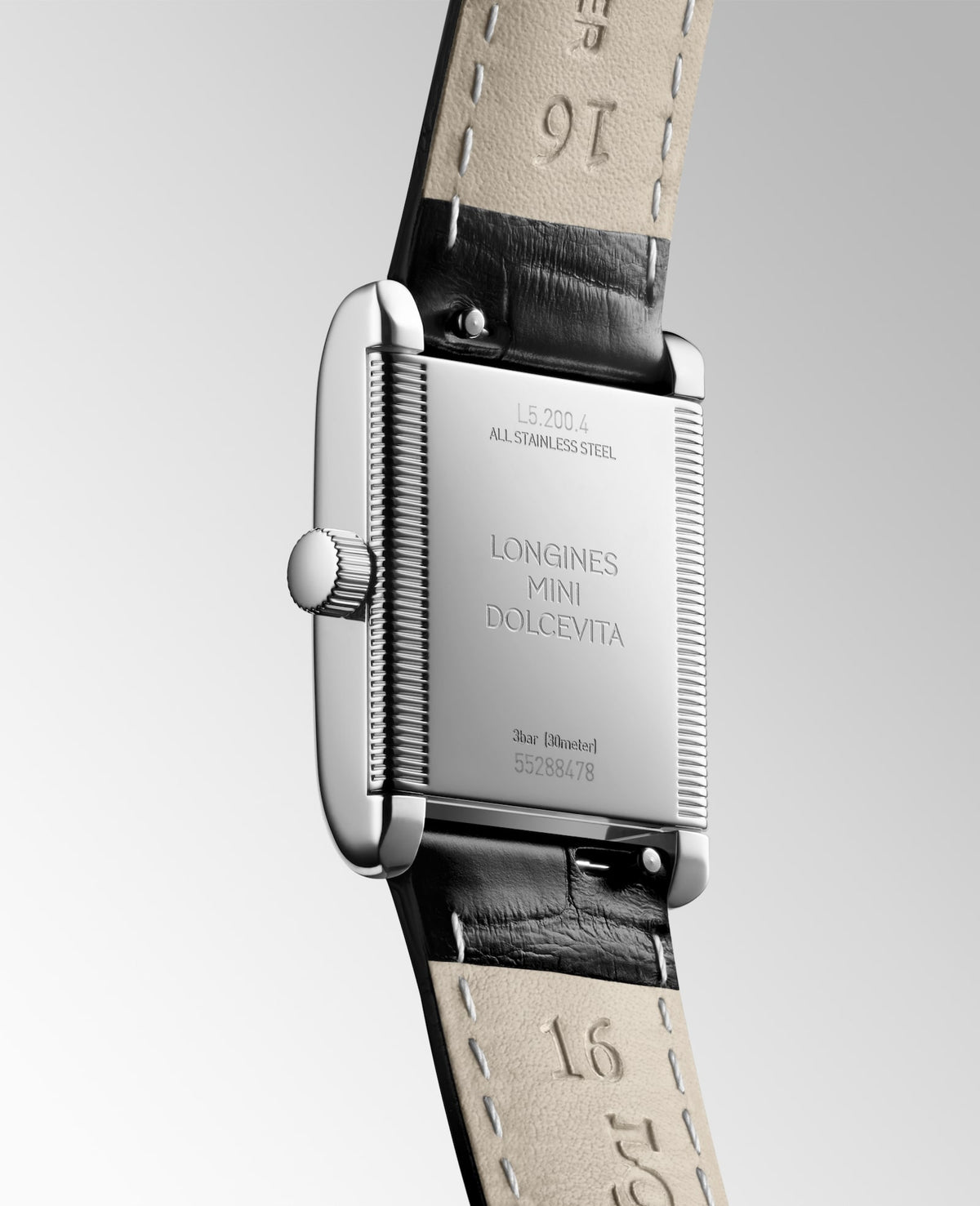 [SIMCHA-STANDALONE:L5.200.4.75.2:07] Longines Mini DolceVita 21.50 X 29.00 mm Quartz Opaline Ivory Dial Black Alligator strap Watch – L5.200.4.75.2 – LONGINES MINI DOLCEVITA L5.200.4.75.2 Quartz, Stainless steel, Opaline Ivory, Strap Watch - Watch back