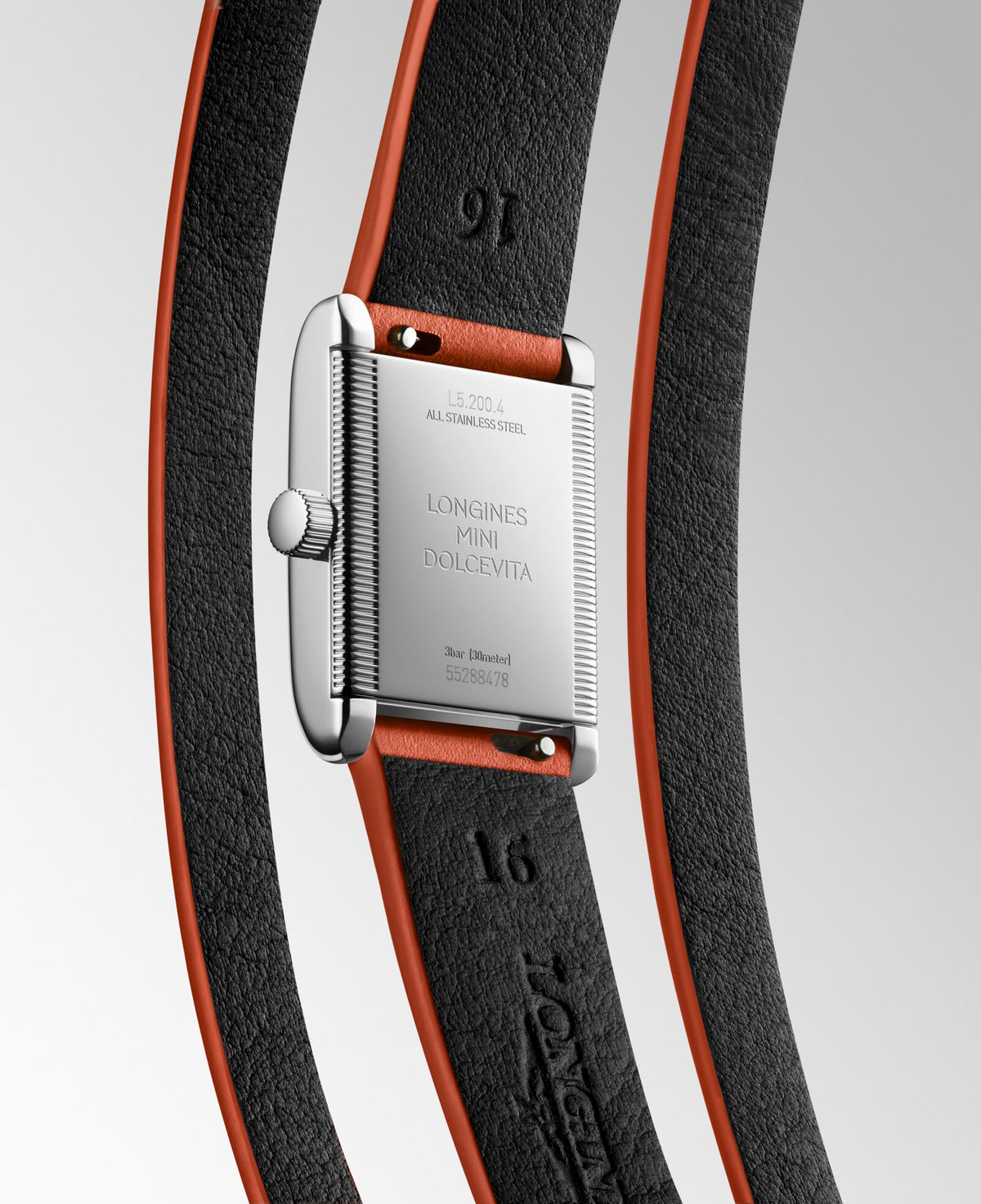 [SIMCHA-OFFICIAL-GALLERY:L5.200.4.75.8:05] Longines Mini DolceVita 21.50 x 29.00mm Quartz Opaline Ivory Dial Orange Leather Strap Watch — official gallery view 5