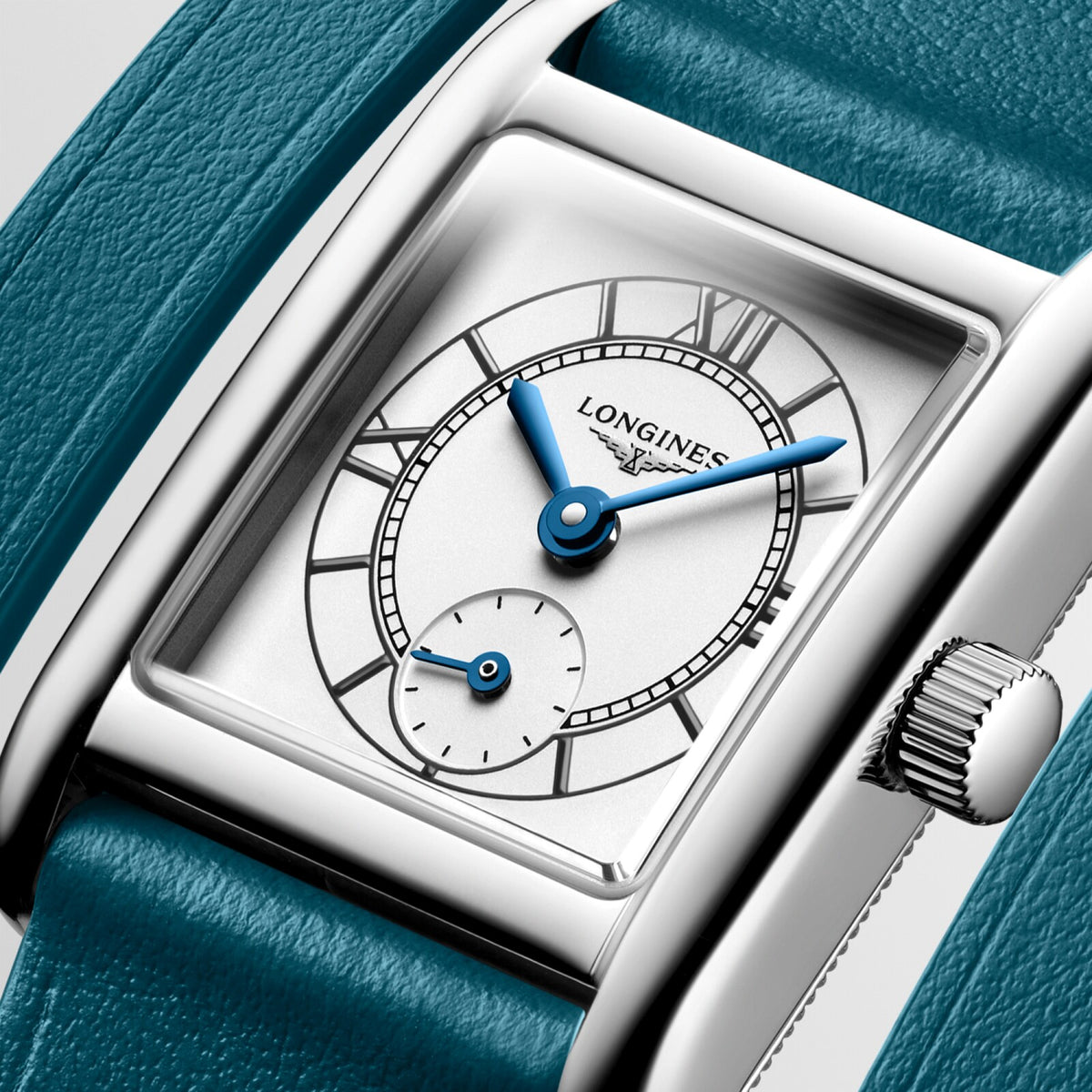 [SIMCHA-OFFICIAL-GALLERY:L5.200.4.75.9:02] Longines Mini DolceVita 21.50 x 29.00mm Quartz Opaline Ivory Dial Green Leather Strap Watch — official gallery view 2