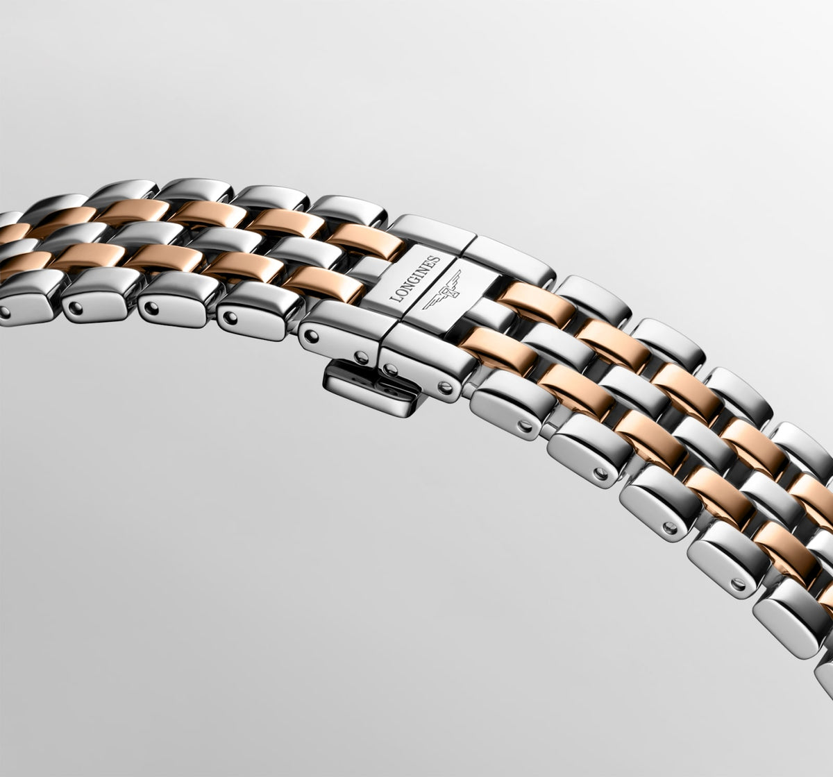 [SIMCHA-TOP500:LONGINES:L5.200.5.71.7:06] LONGINES MINI DOLCEVITA L5.200.5.71.7 Quartz, Stainless steel with rose gold 18 carats crown, Silver "flinqué", Bracelet Watch - Buckle