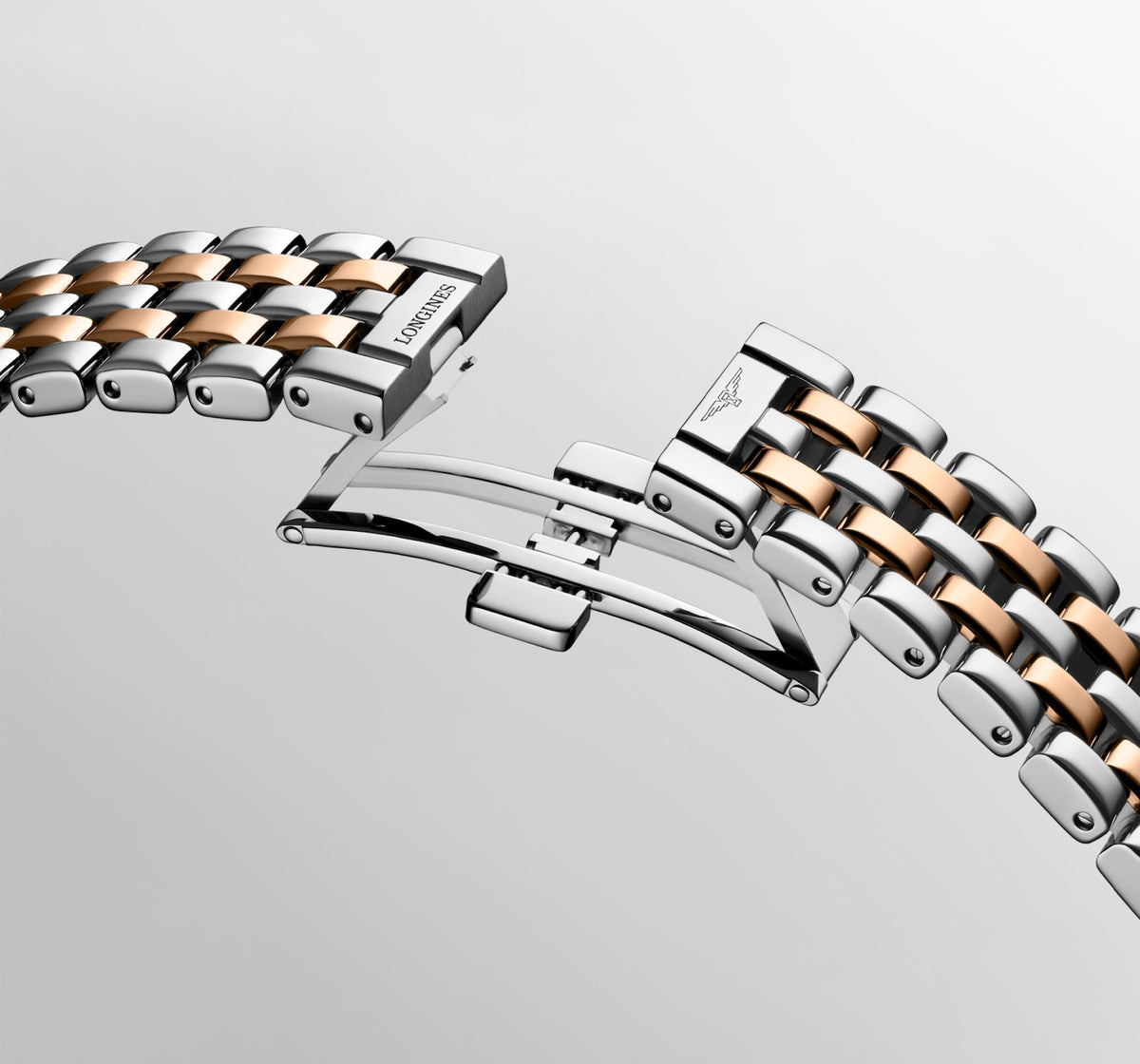 [SIMCHA-TOP500:LONGINES:L5.200.5.71.7:07] LONGINES MINI DOLCEVITA L5.200.5.71.7 Quartz, Stainless steel with rose gold 18 carats crown, Silver "flinqué", Bracelet Watch - Buckle