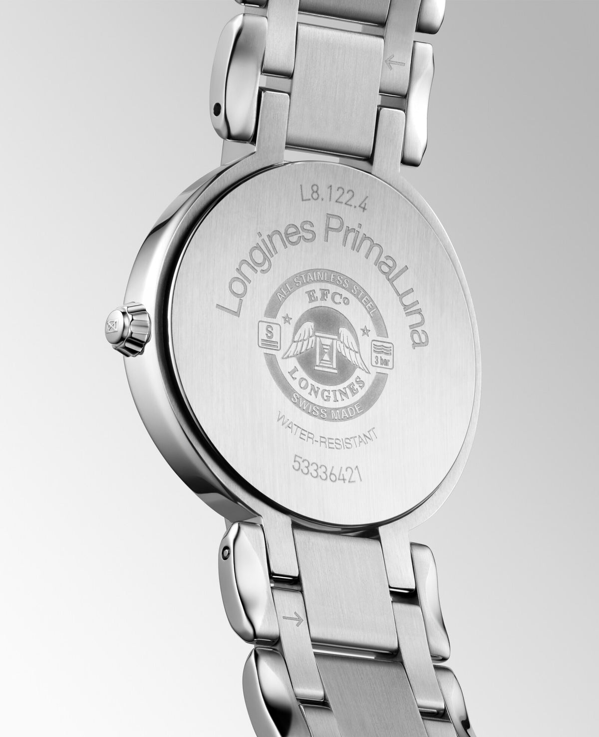[SIMCHA-OFFICIAL-GALLERY:L8.122.4.87.6:05] Longines PrimaLuna 30.00mm Quartz White mother-of-pearl Dial Stainless Steel Bracelet Watch — official gallery view 5
