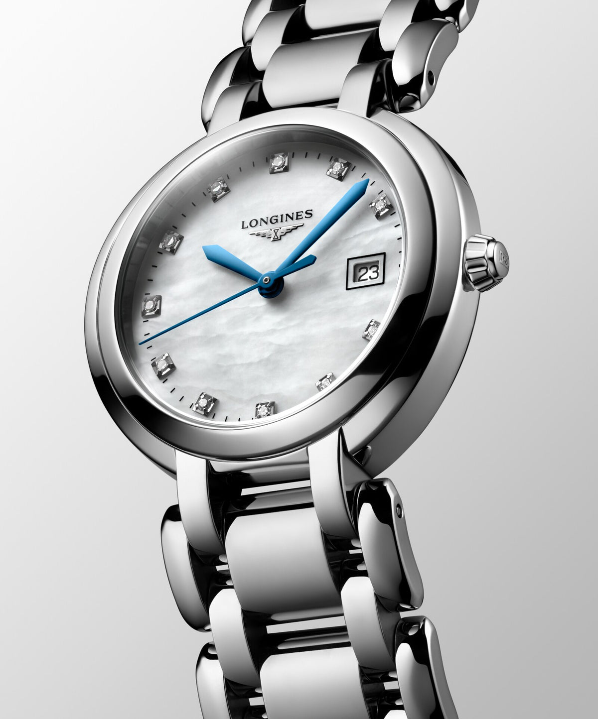 [SIMCHA-OFFICIAL-GALLERY:L8.122.4.87.6:04] Longines PrimaLuna 30.00mm Quartz White mother-of-pearl Dial Stainless Steel Bracelet Watch — official gallery view 4