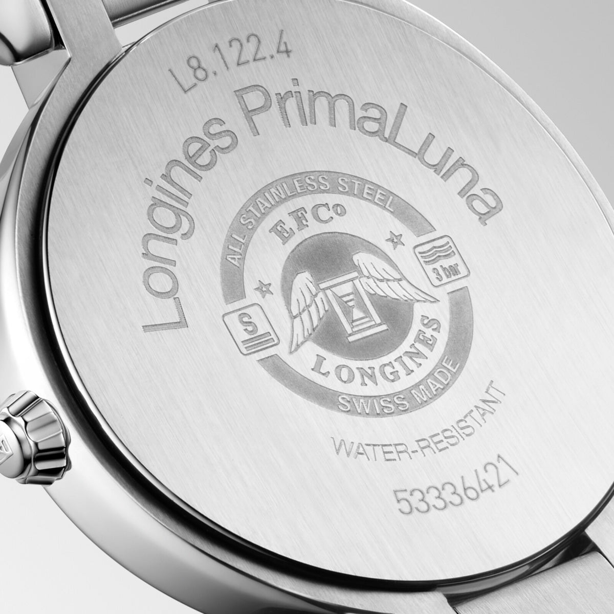[SIMCHA-OFFICIAL-GALLERY:L8.122.4.87.6:03] Longines PrimaLuna 30.00mm Quartz White mother-of-pearl Dial Stainless Steel Bracelet Watch — official gallery view 3