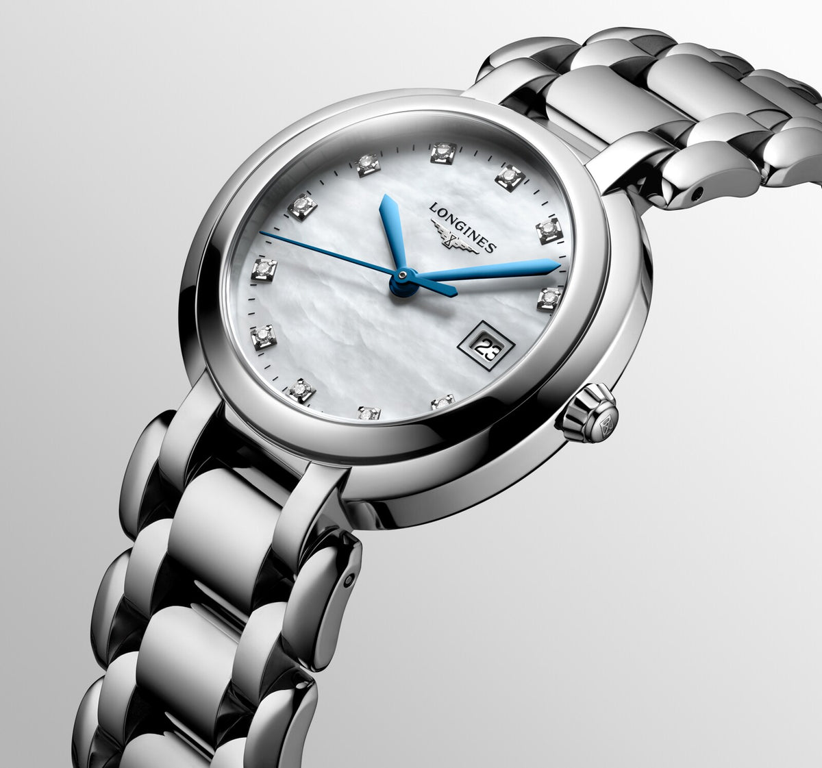 [SIMCHA-OFFICIAL-GALLERY:L8.122.4.87.6:08] Longines PrimaLuna 30.00mm Quartz White mother-of-pearl Dial Stainless Steel Bracelet Watch — official gallery view 8