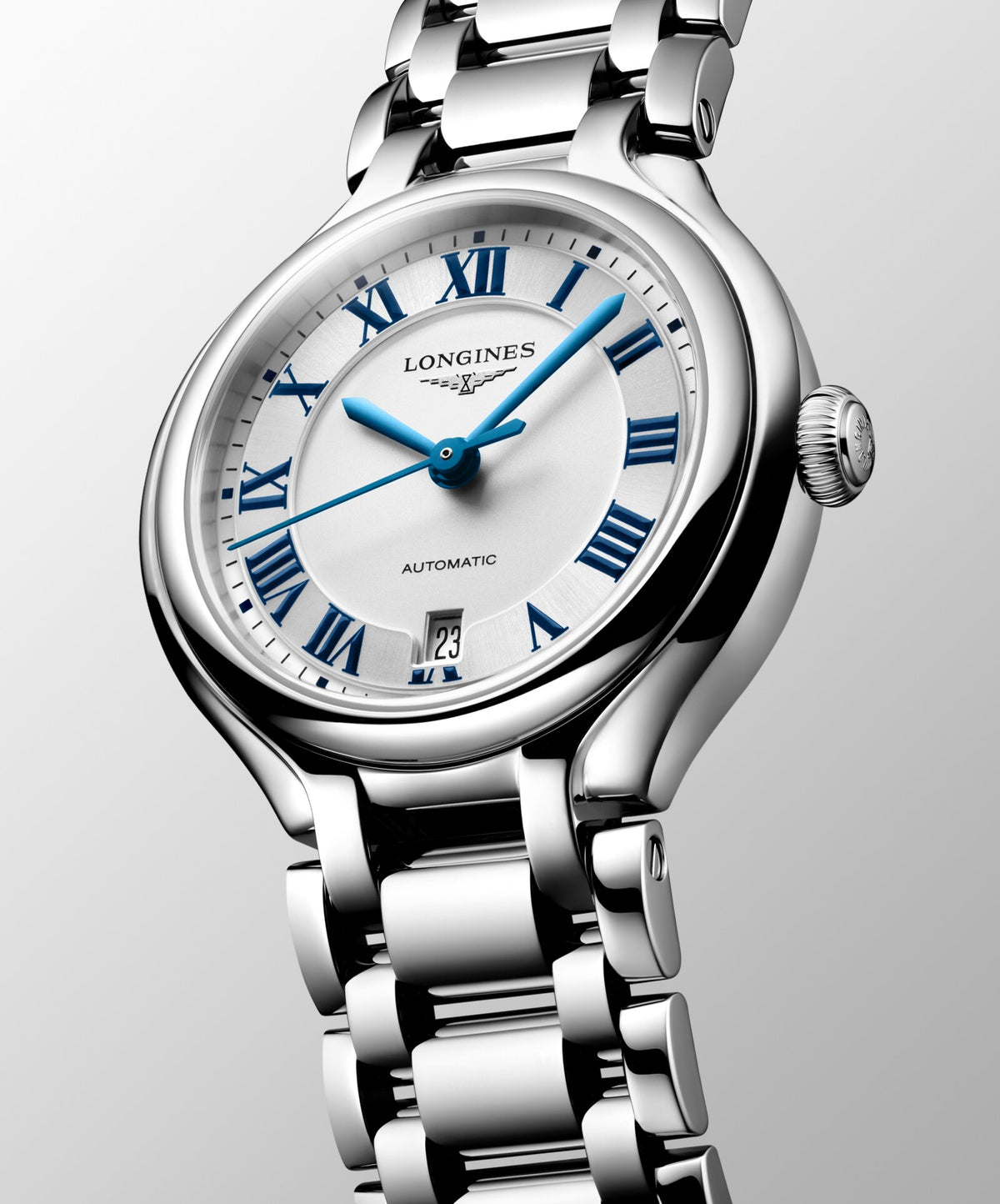 [SIMCHA-OFFICIAL-GALLERY:L8.123.4.71.6:04] Longines PrimaLuna 30.00mm Automatic Sunray silver Dial Stainless Steel Bracelet Watch — official gallery view 4