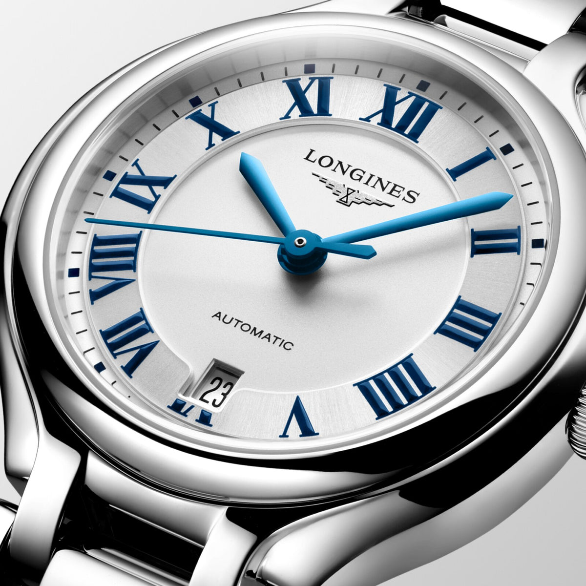 [SIMCHA-OFFICIAL-GALLERY:L8.123.4.71.6:02] Longines PrimaLuna 30.00mm Automatic Sunray silver Dial Stainless Steel Bracelet Watch — official gallery view 2