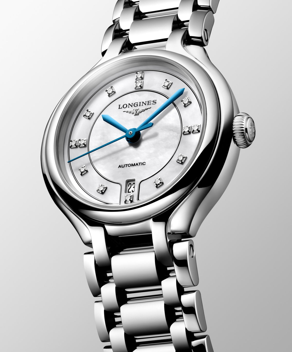 [SIMCHA-OFFICIAL-GALLERY:L8.123.4.87.6:04] Longines PrimaLuna 30.00mm Automatic White mother-of-pearl Dial Stainless Steel Bracelet Watch — official gallery view 4