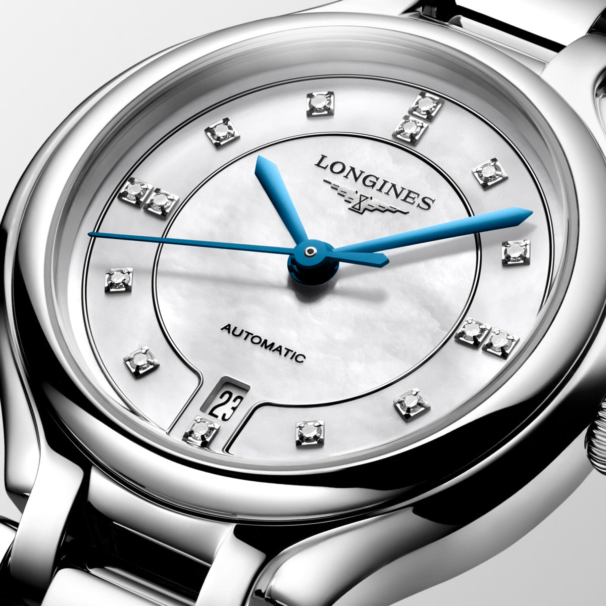[SIMCHA-OFFICIAL-GALLERY:L8.123.4.87.6:02] Longines PrimaLuna 30.00mm Automatic White mother-of-pearl Dial Stainless Steel Bracelet Watch — official gallery view 2