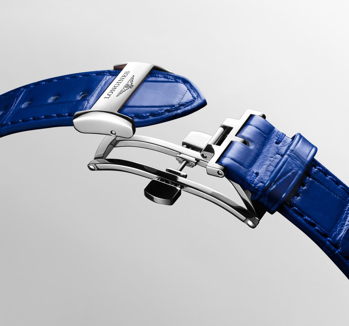 [SIMCHA-OFFICIAL-GALLERY:L8.124.4.71.2:07] Longines PrimaLuna 34.00mm Automatic Sunray silver Dial Blue Alligator Strap Watch — official gallery view 7