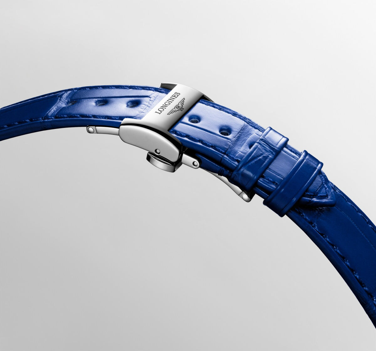 [SIMCHA-OFFICIAL-GALLERY:L8.124.4.71.2:06] Longines PrimaLuna 34.00mm Automatic Sunray silver Dial Blue Alligator Strap Watch — official gallery view 6