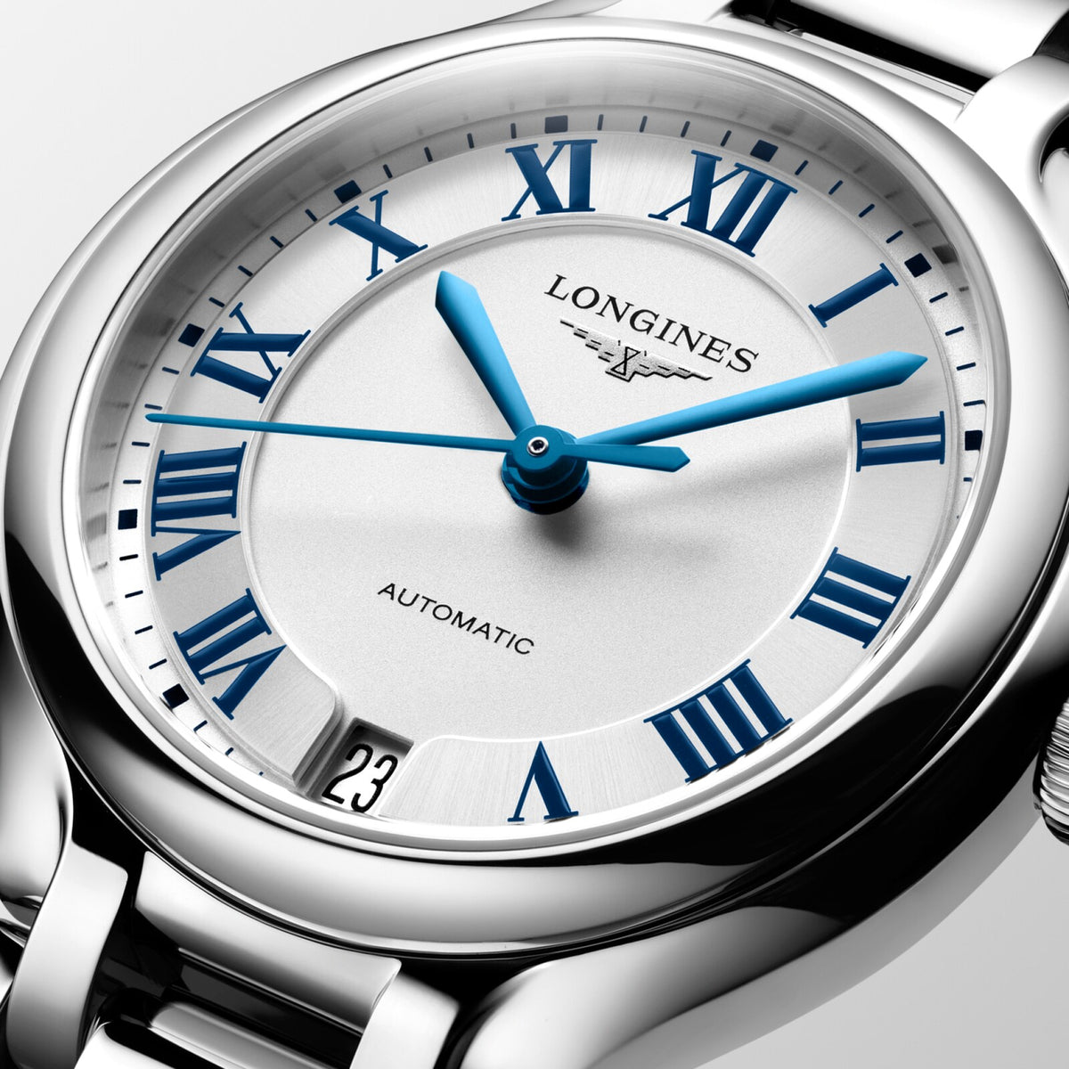[SIMCHA-OFFICIAL-GALLERY:L8.124.4.71.6:02] Longines PrimaLuna 34.00mm Automatic Sunray silver Dial Stainless Steel Bracelet Watch — official gallery view 2