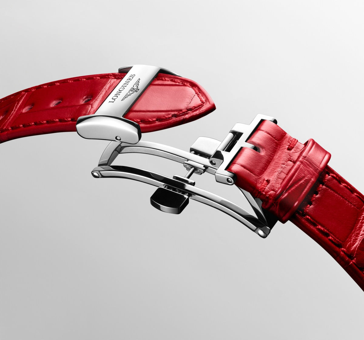 [SIMCHA-OFFICIAL-GALLERY:L8.124.4.87.2:07] Longines PrimaLuna 34.00mm Automatic White mother-of-pearl Dial Red Alligator Strap Watch — official gallery view 7