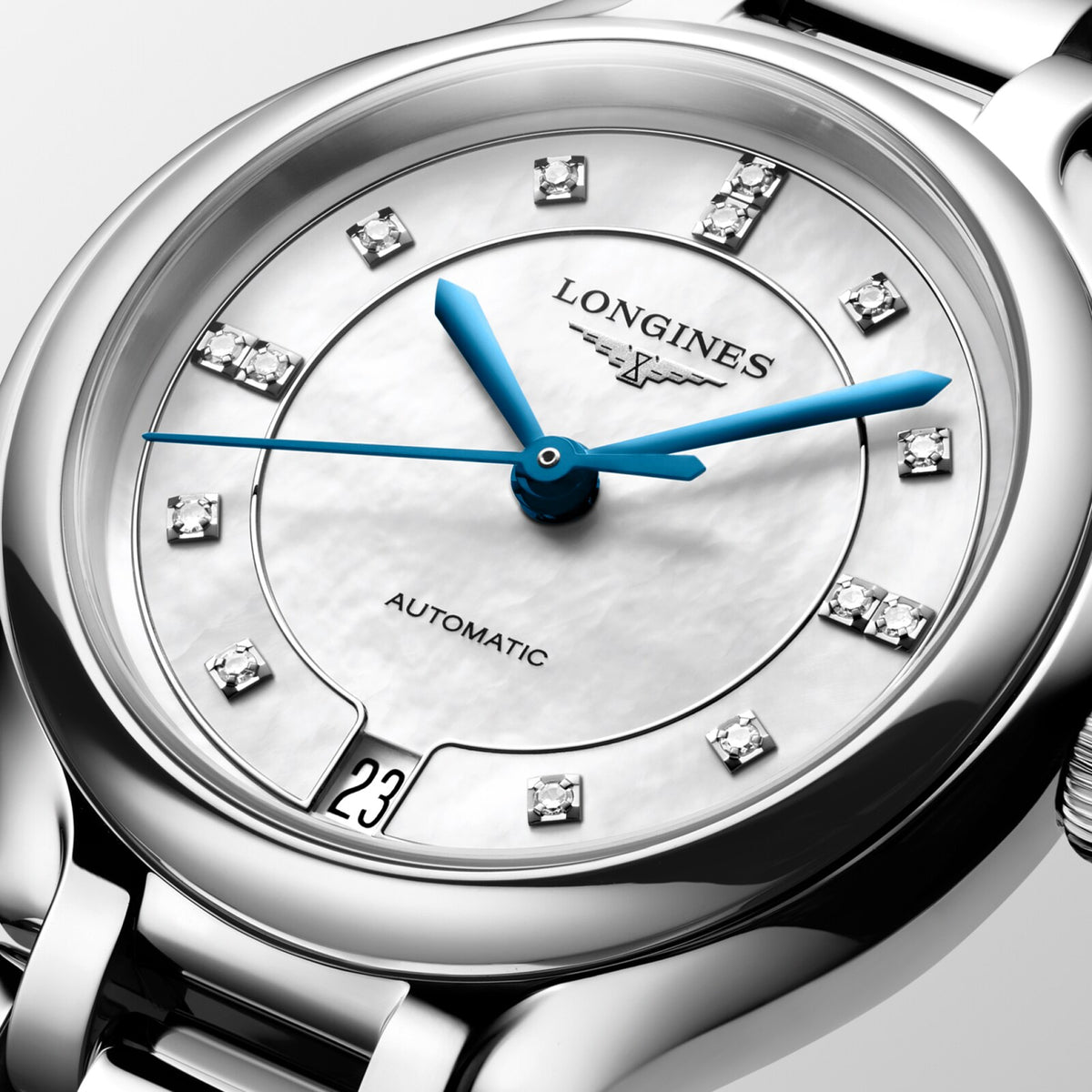 [SIMCHA-OFFICIAL-GALLERY:L8.124.4.87.6:02] Longines PrimaLuna 34.00mm Automatic White mother-of-pearl Dial Stainless Steel Bracelet Watch — official gallery view 2