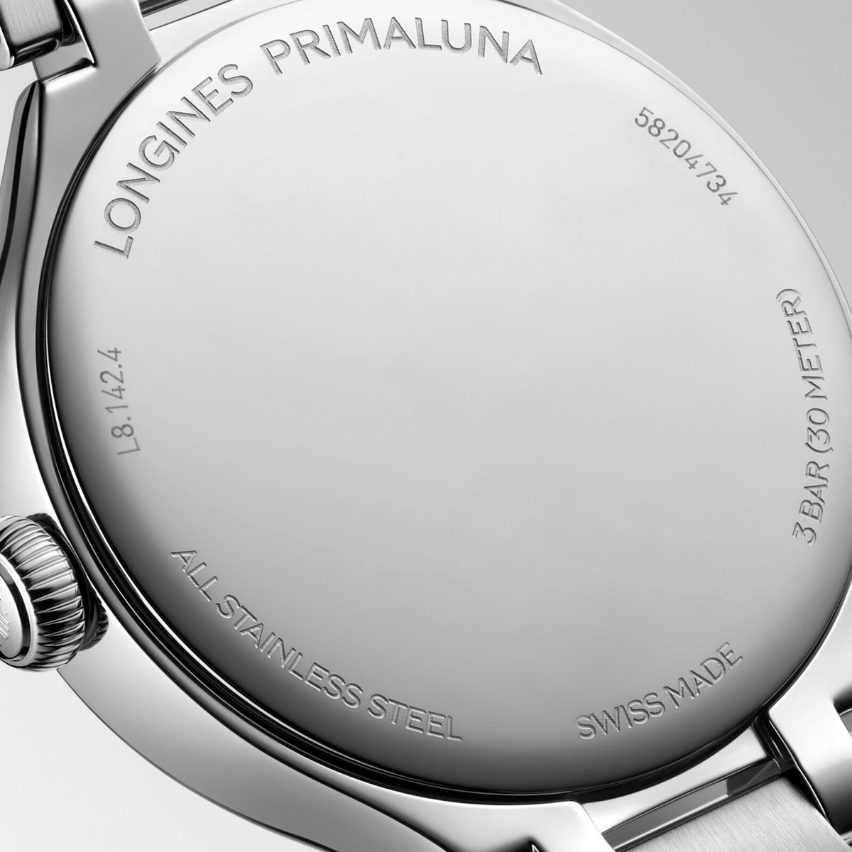 [SIMCHA-OFFICIAL-GALLERY:L8.142.4.07.6:03] Longines PrimaLuna 30.00mm Quartz Lavender mauve sunray Dial Stainless Steel Bracelet Watch — official gallery view 3