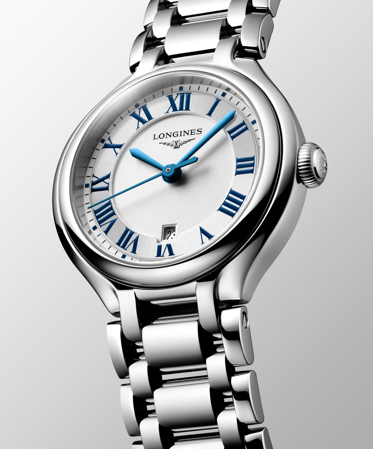 [SIMCHA-OFFICIAL-GALLERY:L8.142.4.71.6:04] Longines PrimaLuna 30.00mm Quartz Sunray silver Dial Stainless Steel Bracelet Watch — official gallery view 4