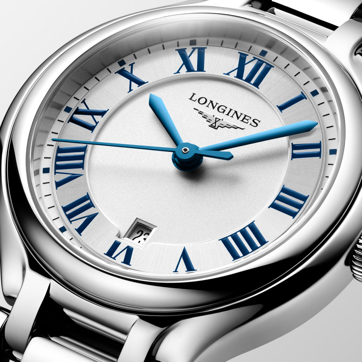 [SIMCHA-OFFICIAL-GALLERY:L8.142.4.71.6:02] Longines PrimaLuna 30.00mm Quartz Sunray silver Dial Stainless Steel Bracelet Watch — official gallery view 2