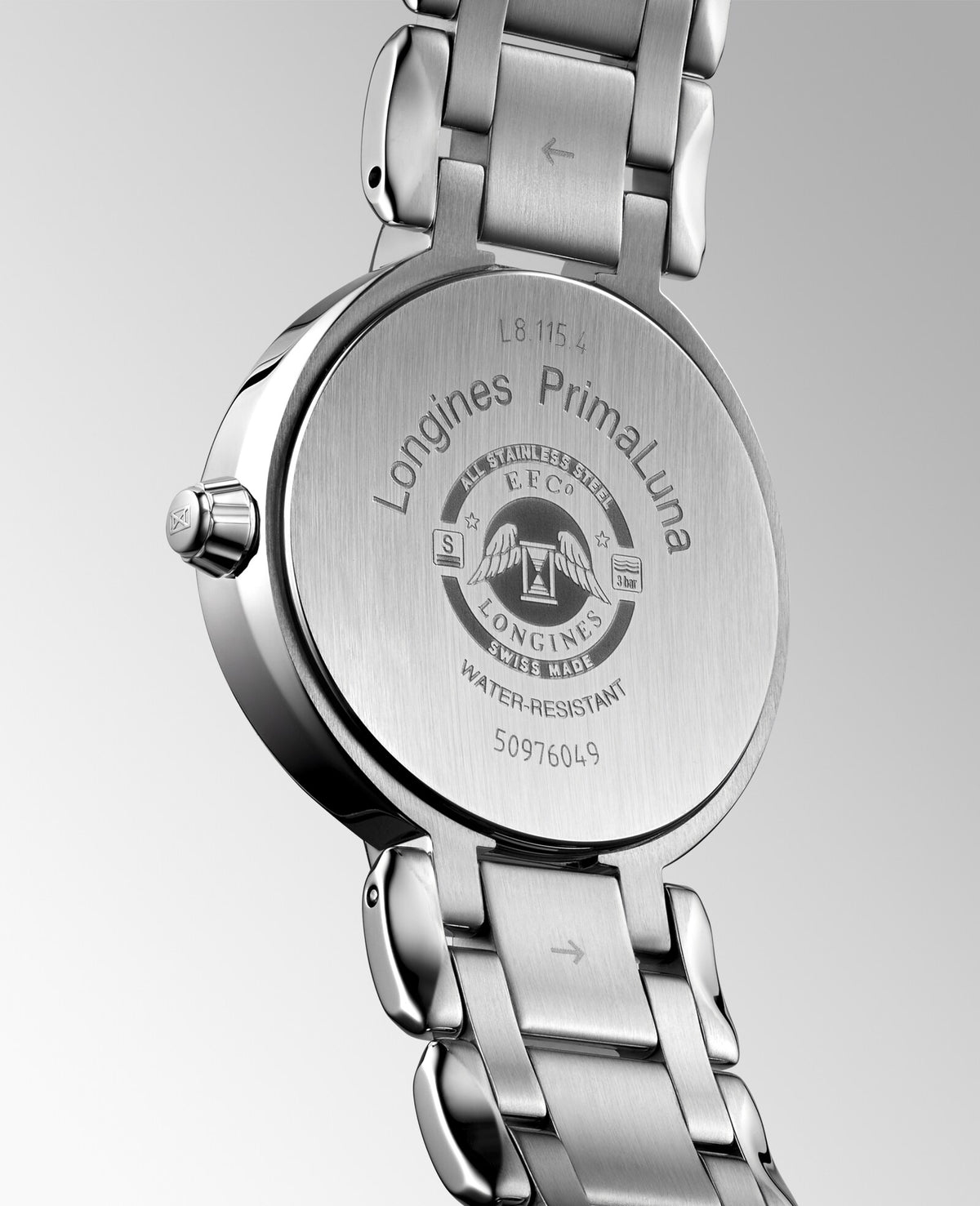 [SIMCHA-OFFICIAL-GALLERY:L8.115.4.71.6:07] Longines PrimaLuna 30.50mm Quartz Opaline Ivory Dial Stainless Steel Bracelet Watch — official gallery view 7