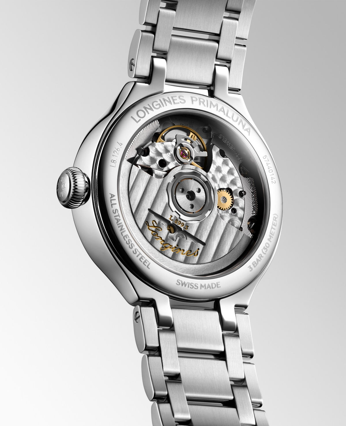 [SIMCHA-OFFICIAL-GALLERY:L8.126.4.71.6:05] Longines PrimaLuna 34.00mm Automatic Opaline Ivory Dial Stainless Steel Bracelet Watch — official gallery view 5