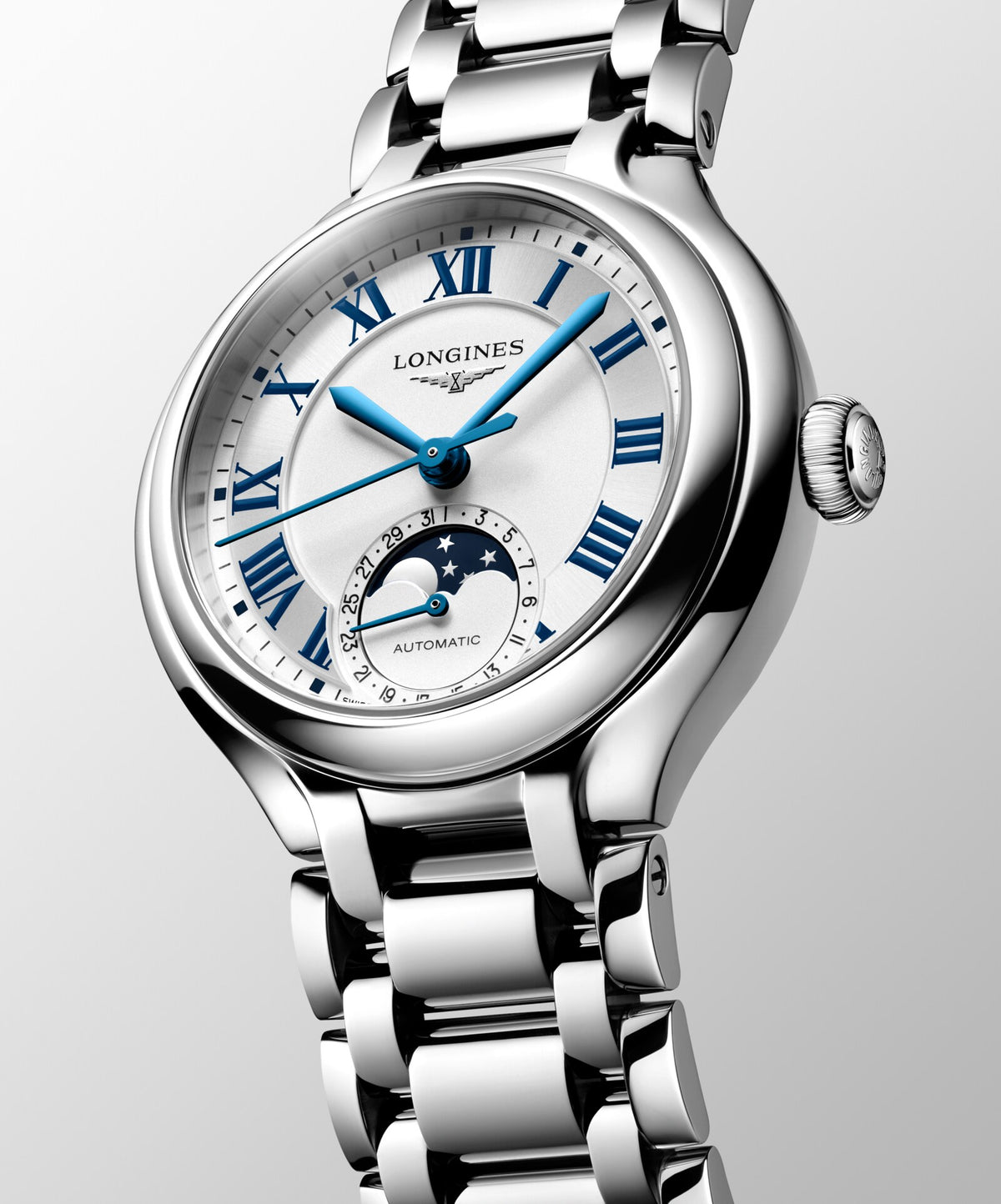 [SIMCHA-OFFICIAL-GALLERY:L8.126.4.71.6:04] Longines PrimaLuna 34.00mm Automatic Opaline Ivory Dial Stainless Steel Bracelet Watch — official gallery view 4
