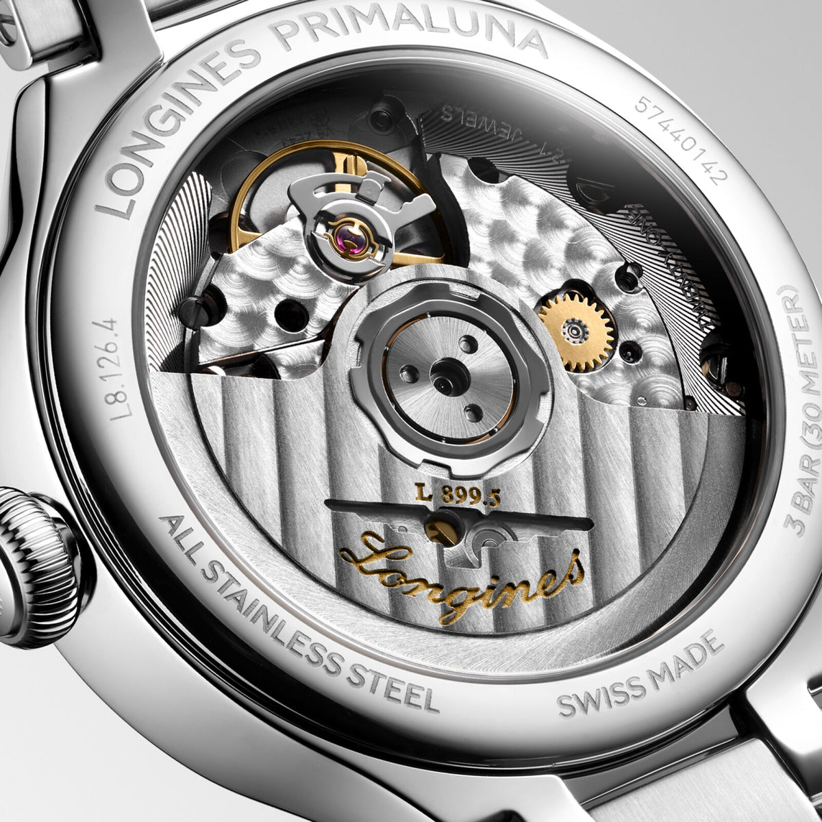 [SIMCHA-OFFICIAL-GALLERY:L8.126.4.71.6:03] Longines PrimaLuna 34.00mm Automatic Opaline Ivory Dial Stainless Steel Bracelet Watch — official gallery view 3