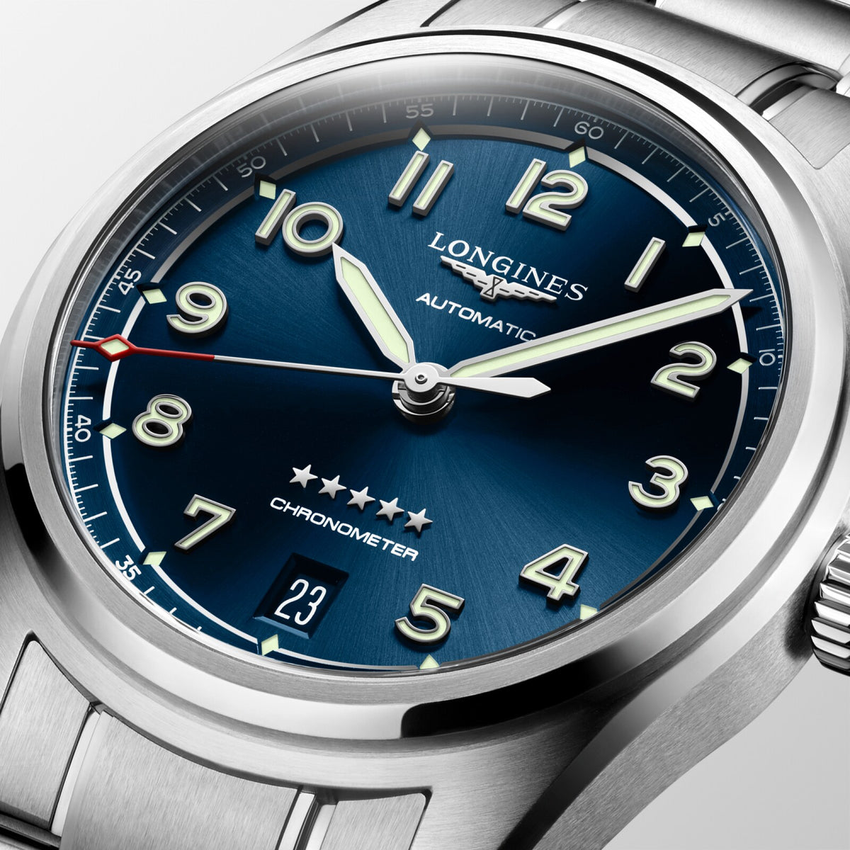 [SIMCHA-OFFICIAL-GALLERY:L3.410.4.93.6:02] Longines Spirit 37.00mm Automatic Sunray blue Dial Stainless Steel Bracelet Watch — official gallery view 2