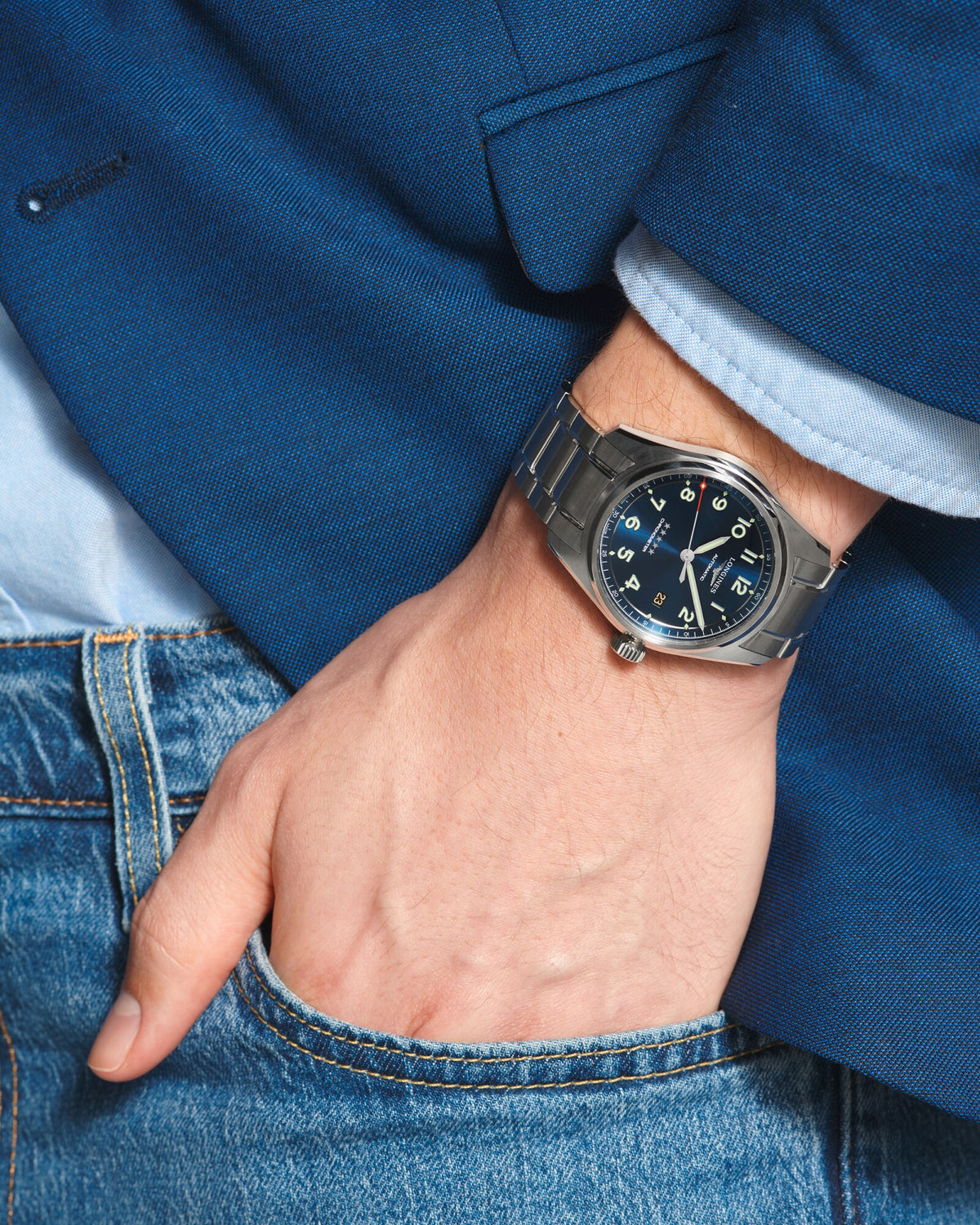 [SIMCHA-OFFICIAL-GALLERY:L3.810.4.93.6:03] Longines Spirit 40.00mm Automatic Sunray blue Dial Stainless Steel Bracelet Watch — official gallery view 3